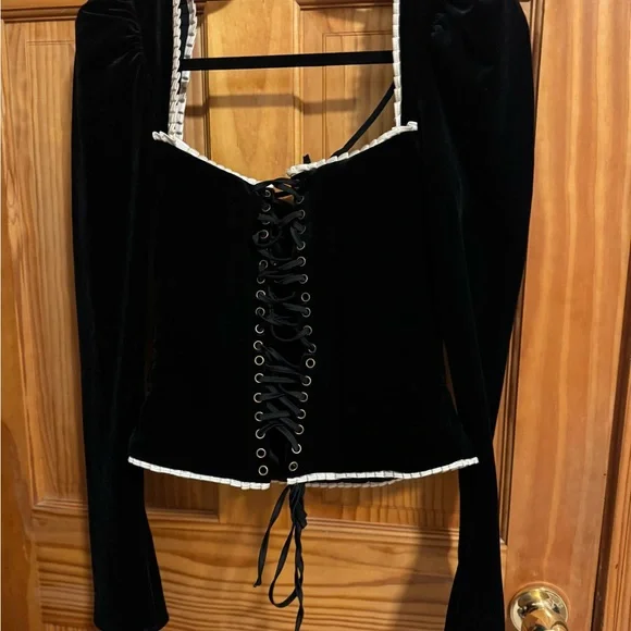 House of CB Black Velvet Top with Cream Trim - Picture 6 of 7